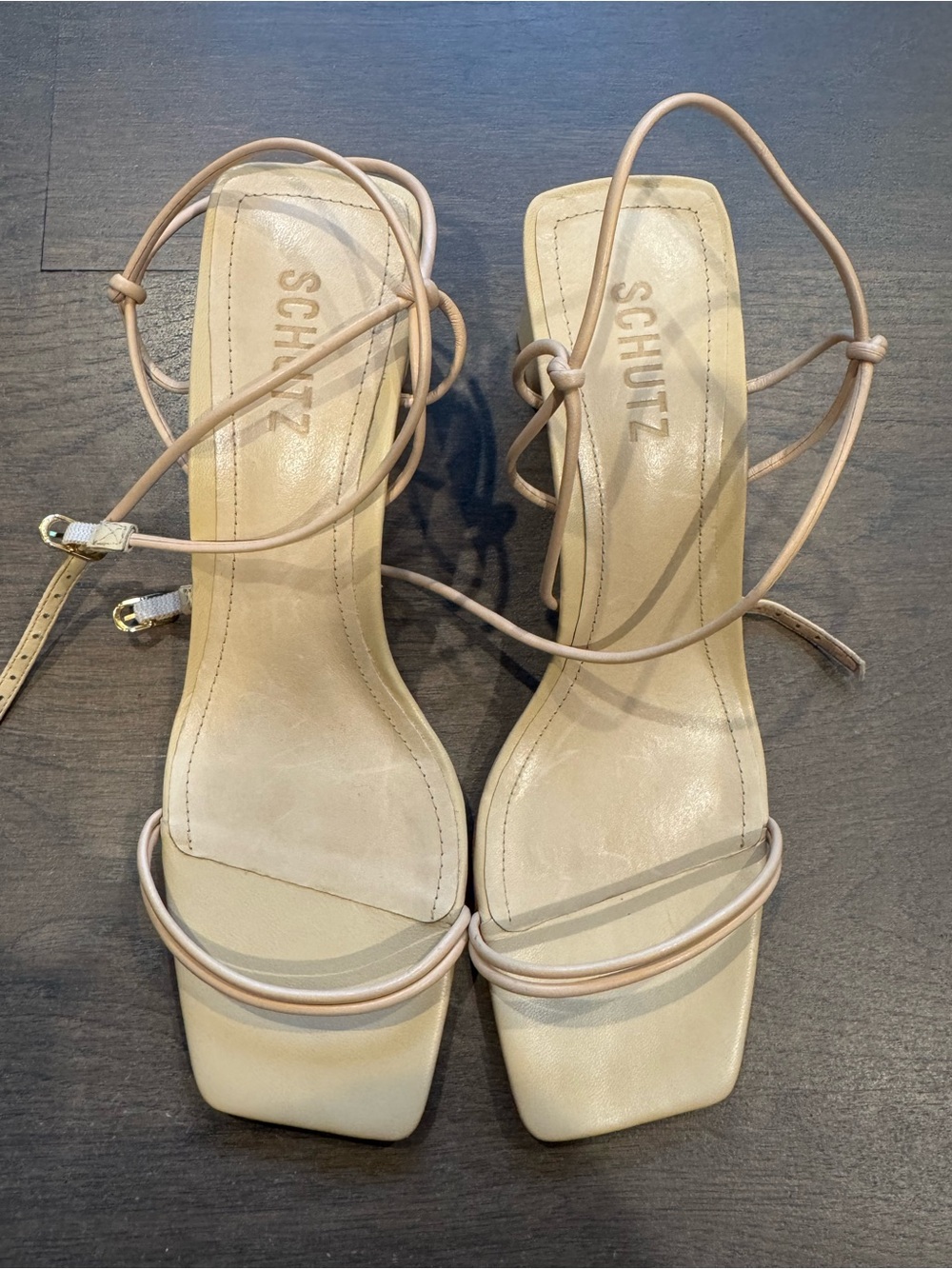 Schutz Pompeii Block Dandal Beige Strappy Square-Toe Sandals New Without Box